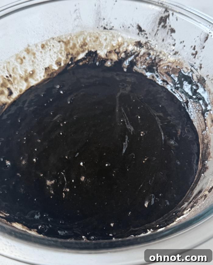 Dark cake batter.