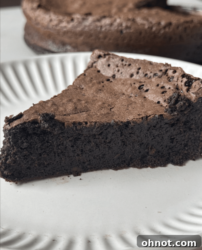 Flourless cake on plate.