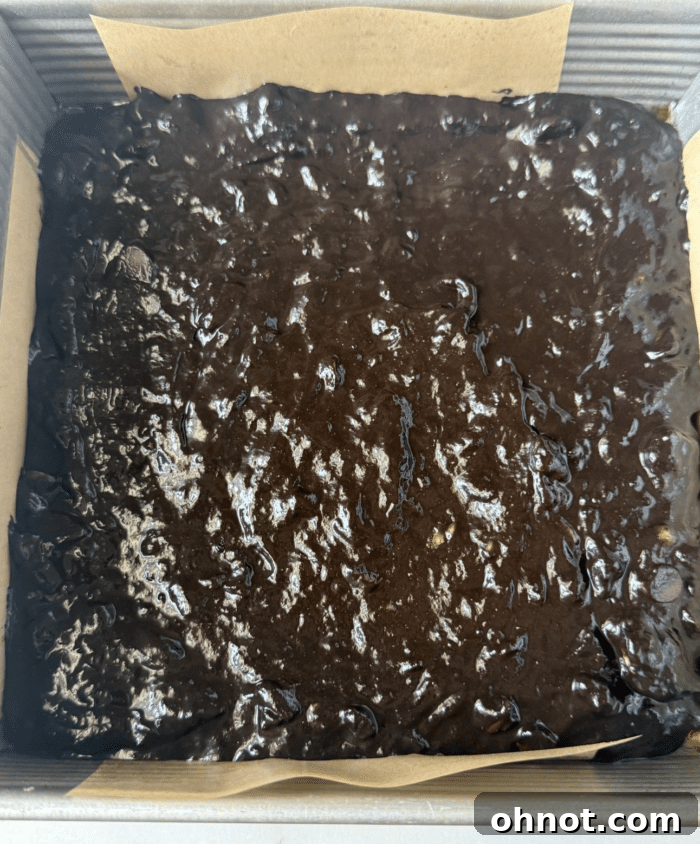 Square pan with batter.