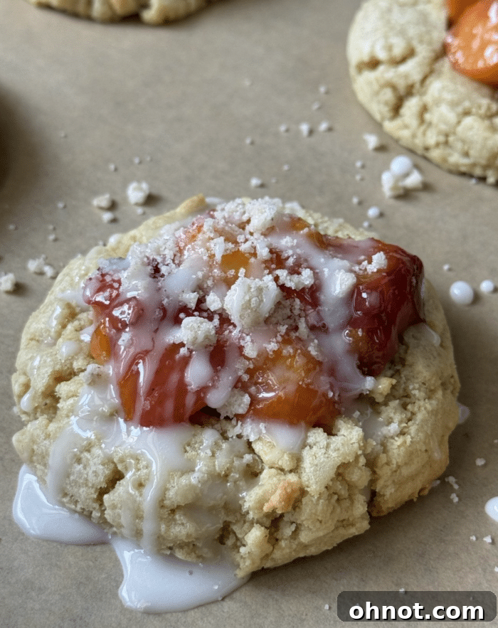 Peach cobbler cookies with topping.