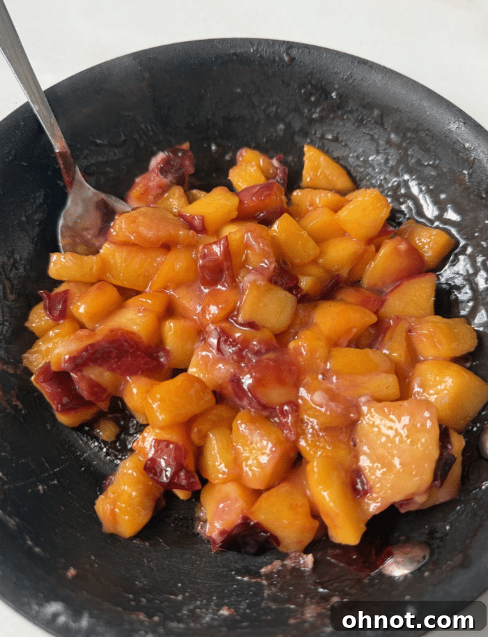 Gooey cooked peaches.