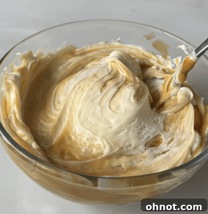 Whipped caramel in bowl.