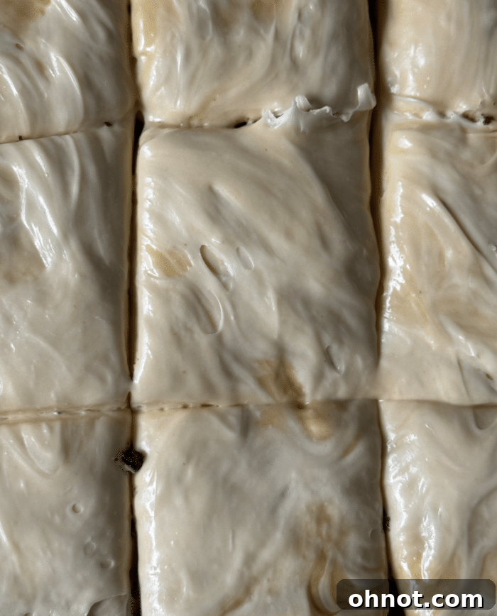 Creamy frosting squares.