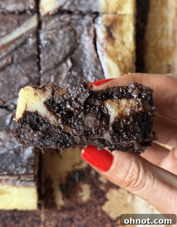 Hand with cheesecake brownie.