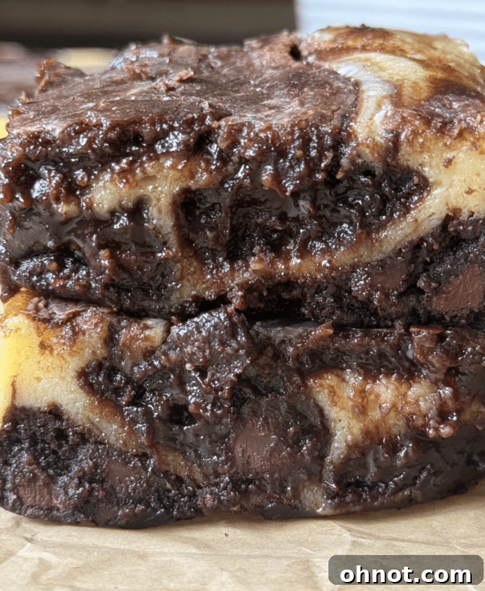 Close up of cheesecake stuffed brownies.