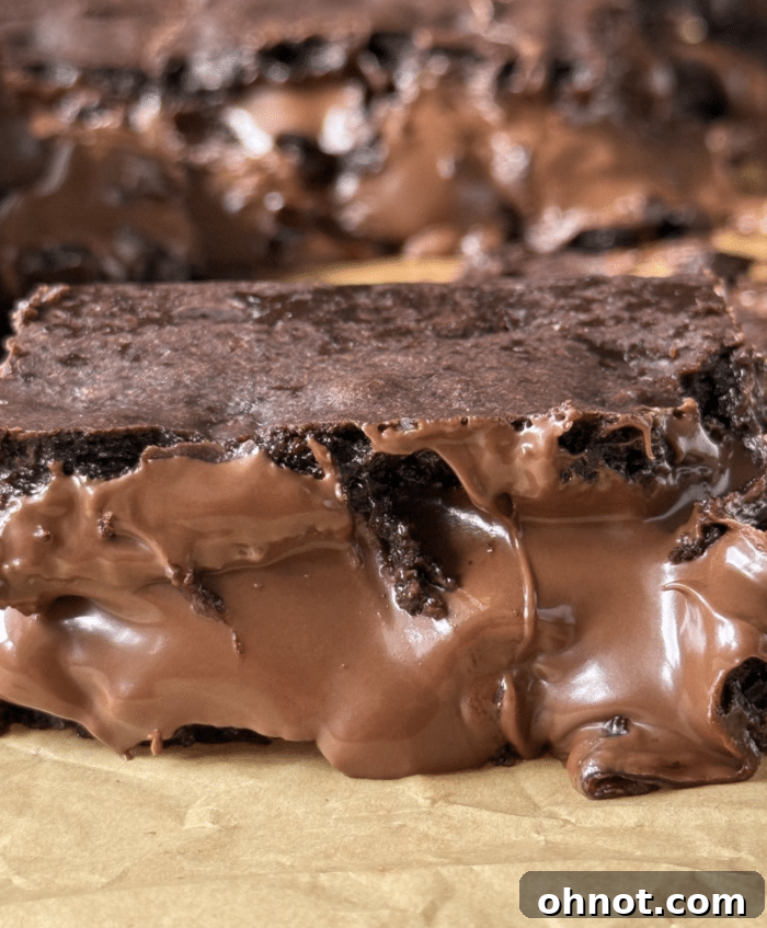 Close up of Nutella brownies.