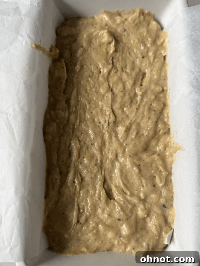 Batter in loaf pan.