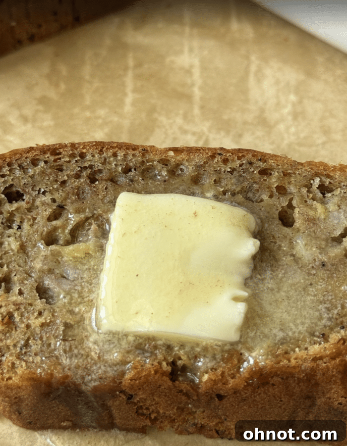 Close up of maple cinnamon banana bread.