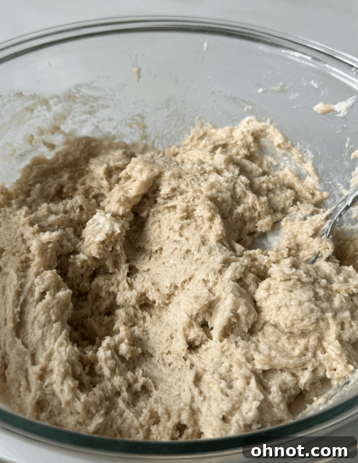 Beige batter in bowl.