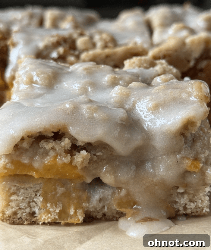 Close up of peach coffee cake.