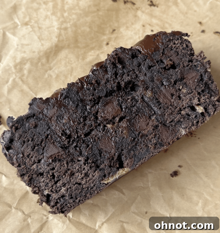 Slice of double chocolate banana bread.