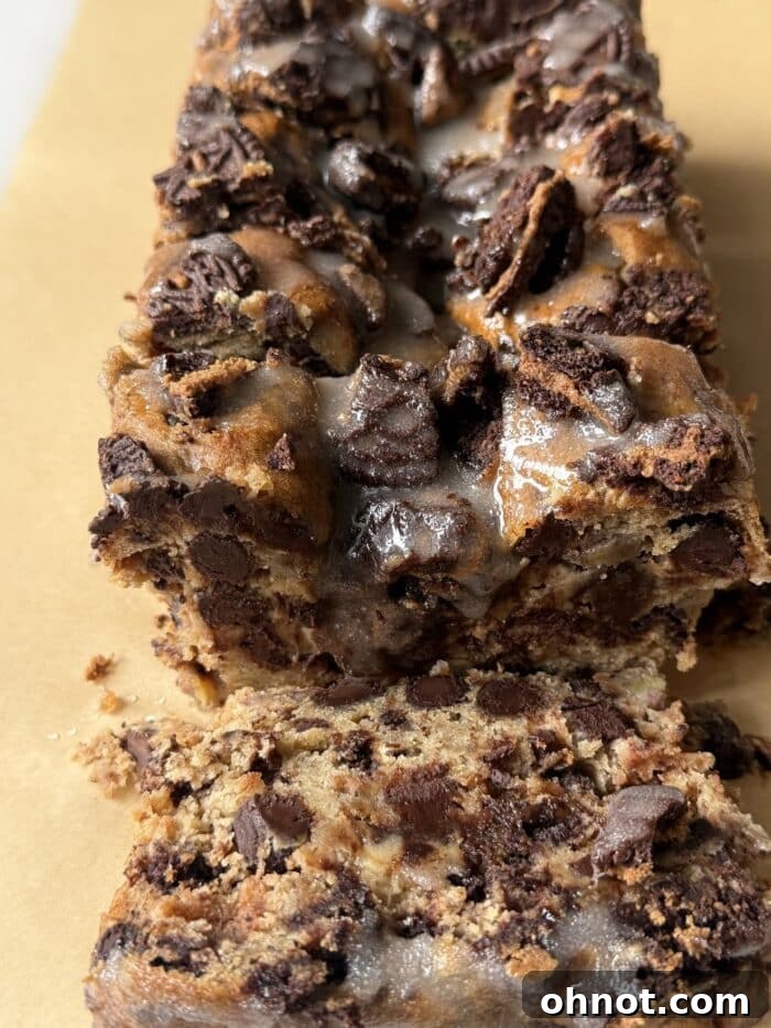 Sliced cookies and cream banana bread.