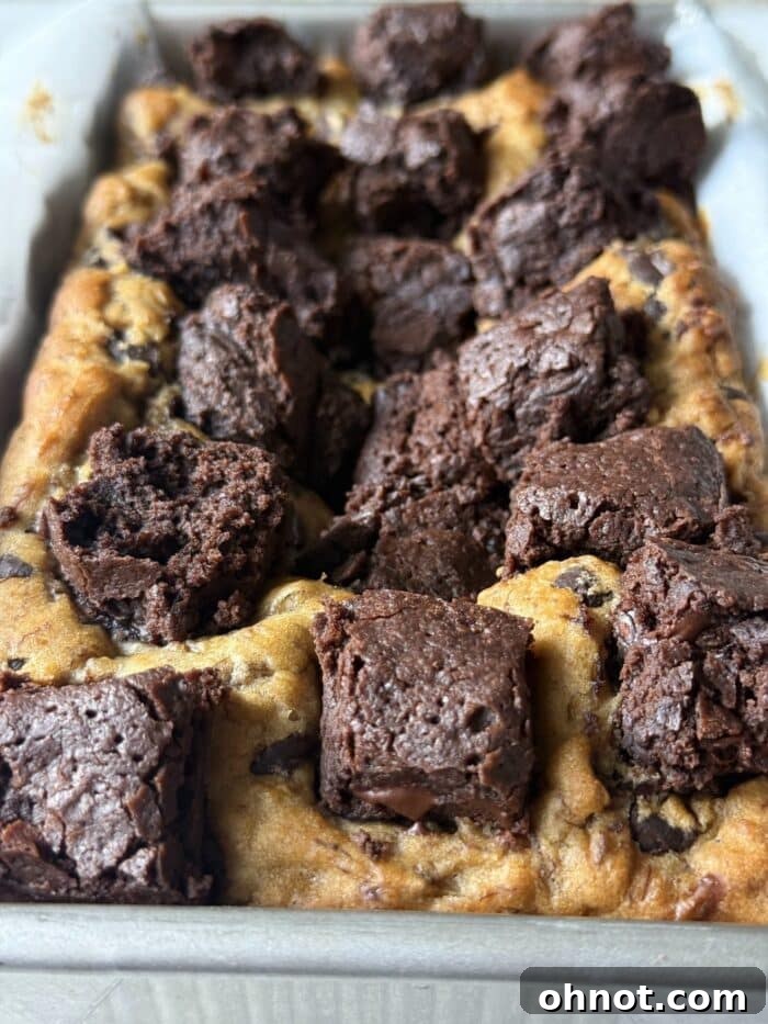 Close up of brownie bite banana bread.