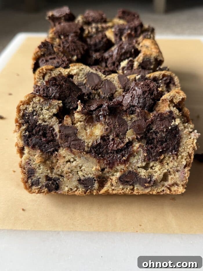 Banana bread leaned up.