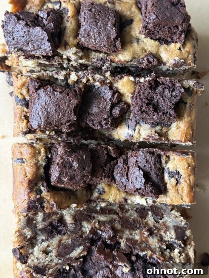 Slices of thick brownie bread.