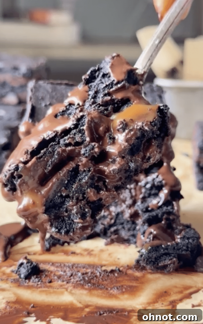 Bite of chocolate bar brownies.