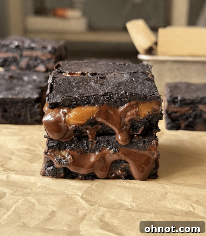 Gooey caramel cocoa bars.